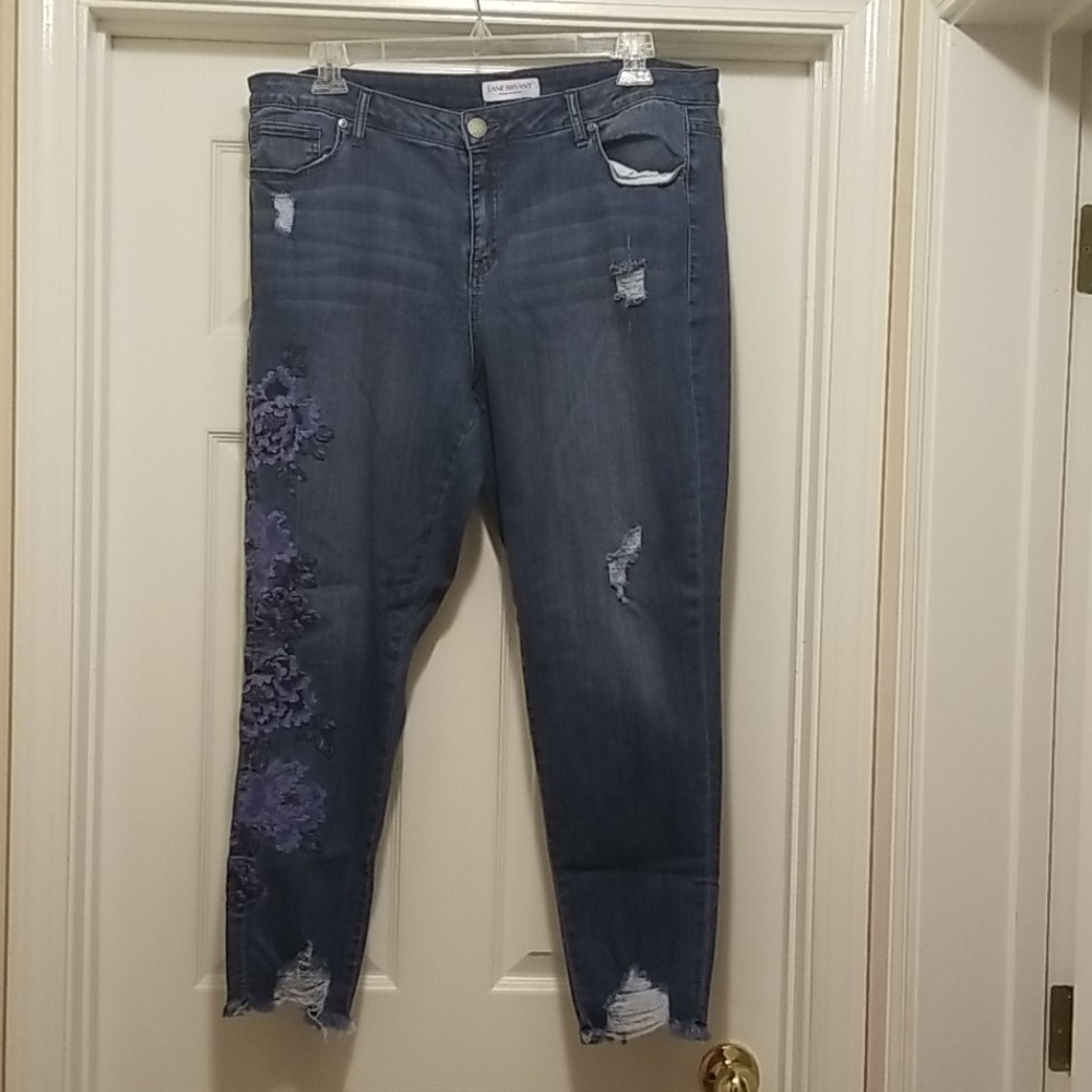 Women's Lane Bryant distressed & embroidered jeans